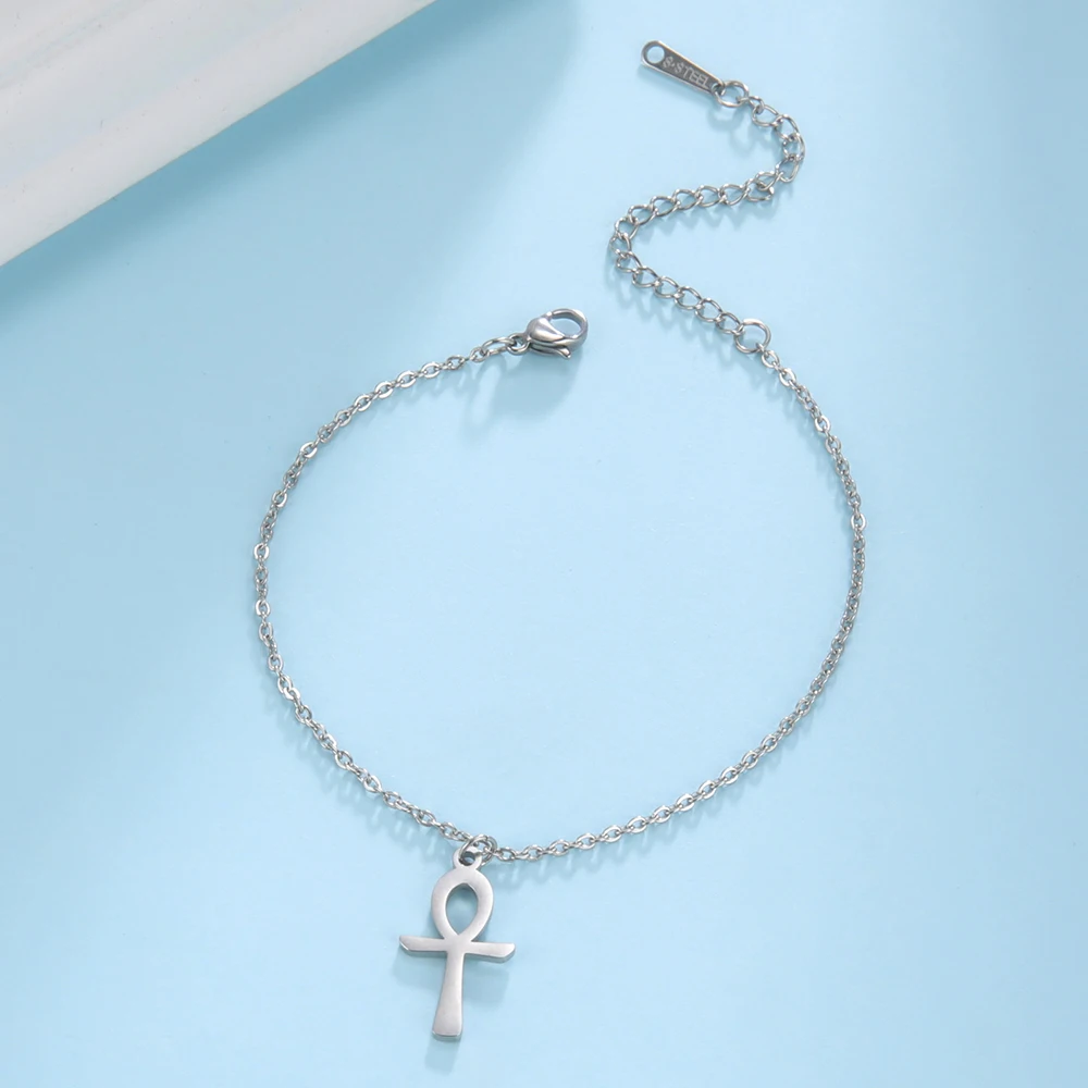 Dawapara Egyptian Ankh Cross Bracelet for Women Men Religious Cross Charm 17cm/21cm Stainless Steel Jewelry - Image 6