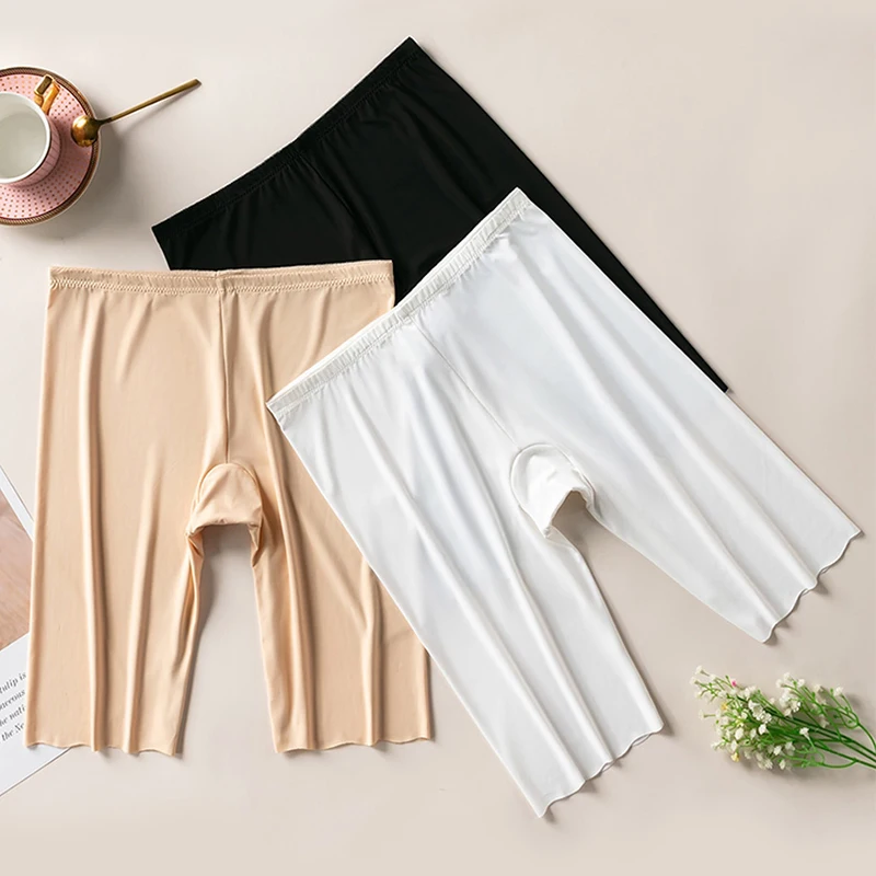 

Plus Size Women Shorts Under Skirt New Summer Sexy Traceless Thin Ice Silk Safety Short Pants Ladies Pants Underwear Anti Thigh