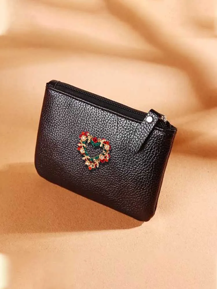 

Key Wallets - PU Leather Chic Design & Multi-Functional Decor Pearls Crystals Light Gold & White