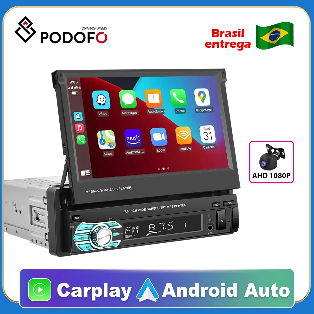 Podofo 1 din Car Radio Android Universal Multimedia Player Carplay 7