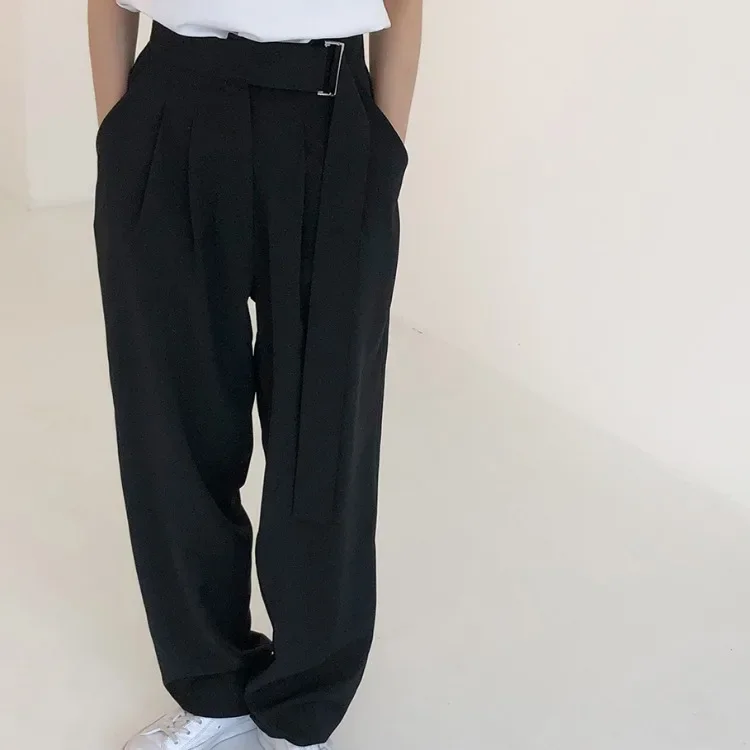 Autumn Winter Women Korean Casual High Waist Wide Leg Loose Solid Long Pants with Sashes Office Ladies Suit Pants Streetwear New