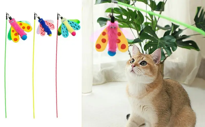 

Cat Wand Toy Cat Toy with Bell Dragonfly Cat Stick Toy Interactive Pet Playing Toy Cat Teaser Wand for Indoor Cats to Play