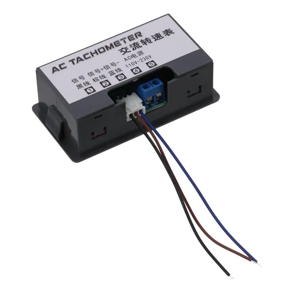 AC 110V-230V 디지털 LED 모터 타코미터 빨간색 4자리 RPM 속도 측정기 선외 모터 엔진 선반, 컨베이어 벨트