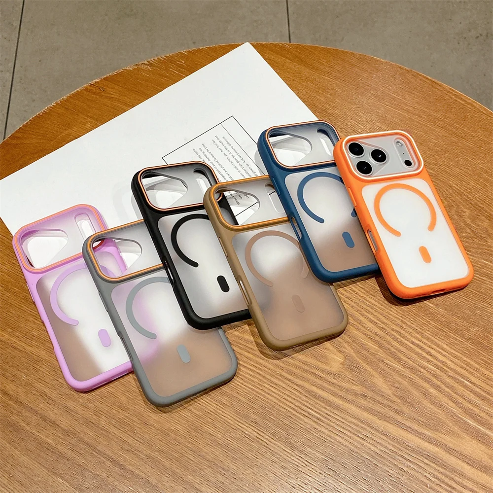 Luxury Orange Matte Transparent Magnetic Phone Case - Skin Feel Shockproof Cover