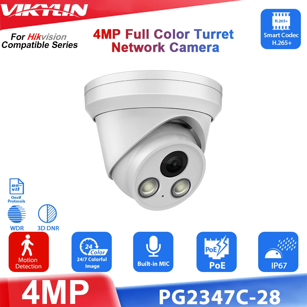 Vikylin For hikvision Compatible 4MP IP Camera Motion Detection with MIC Color Night Vision Onvif POE Security Camera Home CCTV video camera