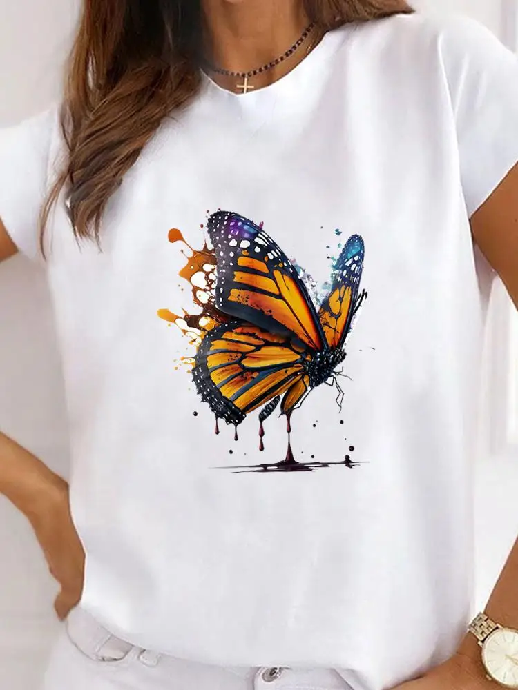 

T-shirt Ladies Fashion Butterfly Lovely Trend Cute Basic Tee Top Clothes Women Graphic Short Sleeve Print T Shirt Clothing