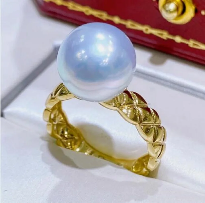 

Gorgeous HUGE AAAAA 10-11mm real natural south sea white Round pearl ring 925s..