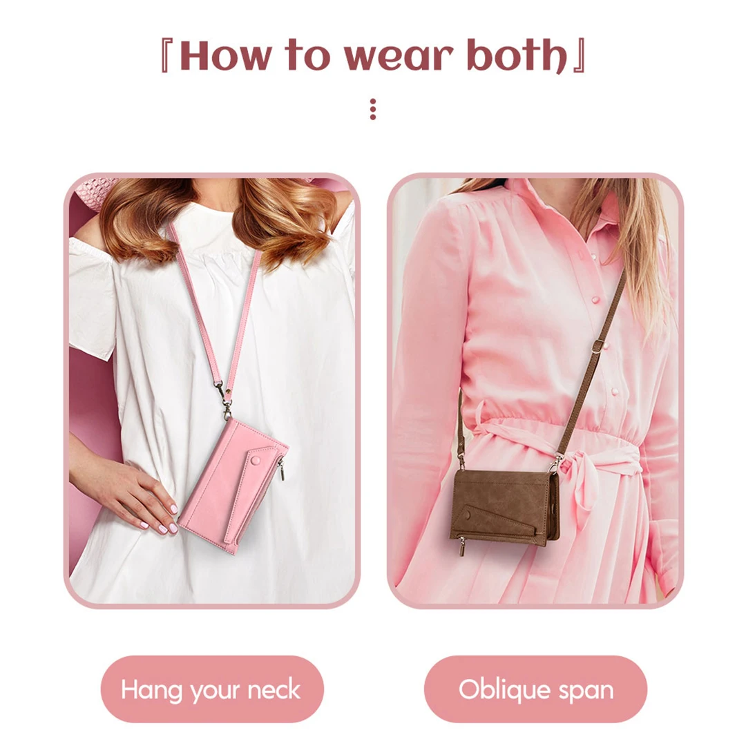 Leather Zipper Wallet Crossbody Shoulder Strap Case For Oppo Reno 10 Pro 8T 8 Lite 7 6 5G A16s A57 A77 A76 A96 A38 A58 A78 A98