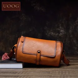Men's bucket bag Leather messenger bag Head layer cowhide manual bag Drum shaped bag Large capacity shoulder bag