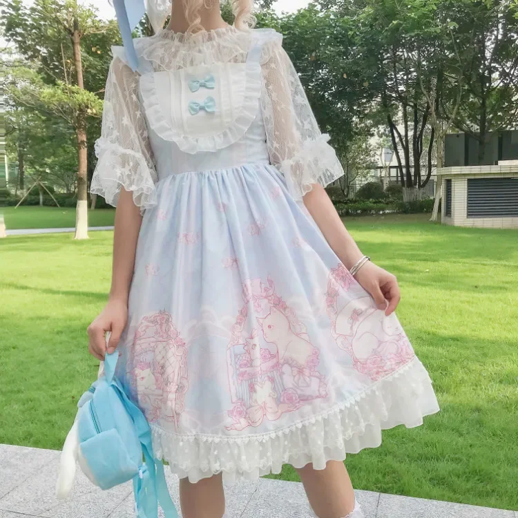 Summer Women Skirt Lolita Dress Japanese Jsk Sweet Straped Dresses Female Girls Lace Ruffle Cat Loli Kawaii Carnival Party