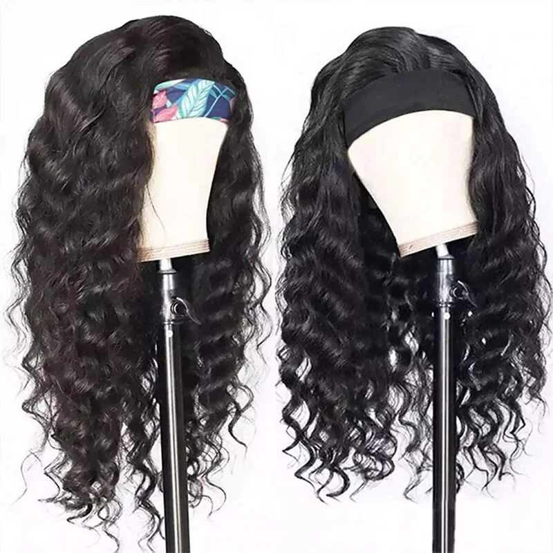 Natural Wave Headband Wigs Human Hair Wigs For Women 10-30inch No Glue No Sew Wavy Scarf Wig Brazilian Lace Wig 180% Density