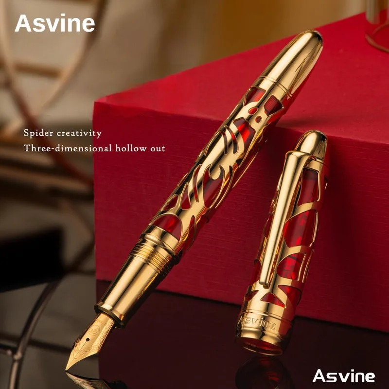 Asvine P80 투명 아크릴 만년필, 피스톤 블록, Asvine EF/F/M 펜촉, 거미 해골, 학교 사무용품, 문구