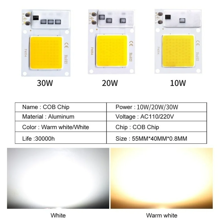 Description Picture 3 of itemCOB LED Chip 10W 20W 30W 50W 220V Smart IC No Need Driver 3W 5W 7W 9W LED Bulb Lamp for Flood Light Spotlight Diy Lighting
