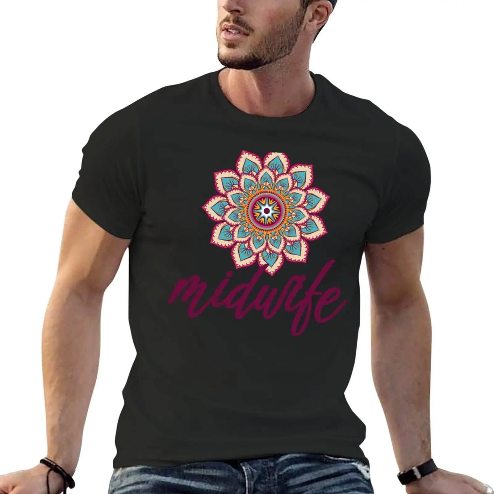 

New Aesthetic Midwife Boho Style Floral Midwife Mandala Design Apprentice Midwife Student Midwife T-Shirt