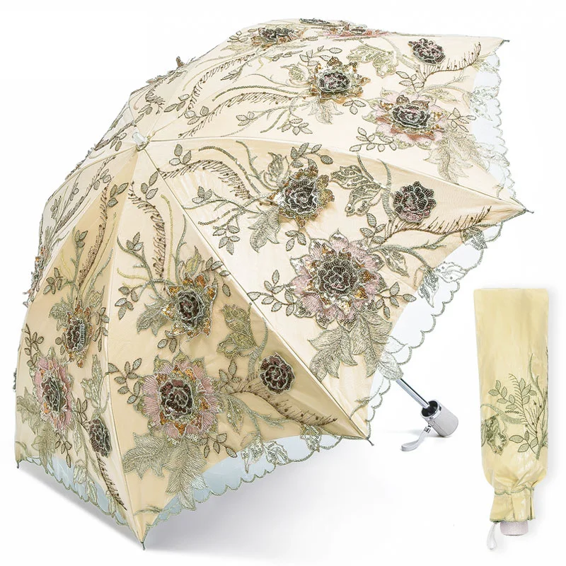 

Women's Wind and Water Resistant Umbrella Beach Uv Protection Umbrella Vintage Lace Sombrinha De Chuva Household Merchandises