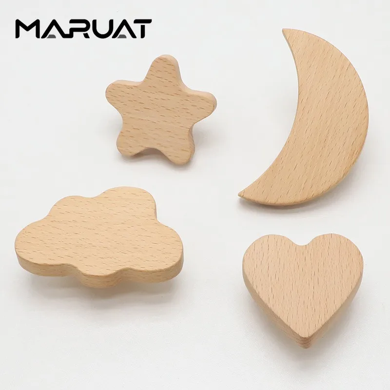 Heart Shape Furniture Handles Moon Drawer Wooden Knobs Star Cloud Children Decoration Cabinet Wood Pulls furniture handles