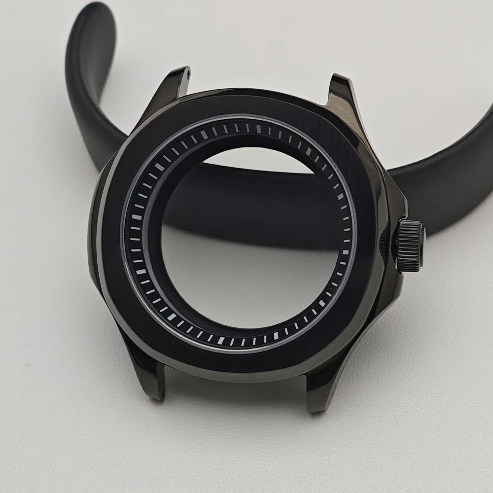 Black Steel Watch Case with Chapter Ring and Sapphire Glass, 39.5mm