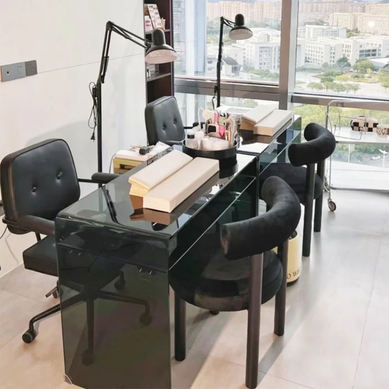 

Simple Glass Nail Tables Nordic Modern Design Transparent Nail Tables Accent Coffee Mesa Manicura Salon Furniture ZT50MT