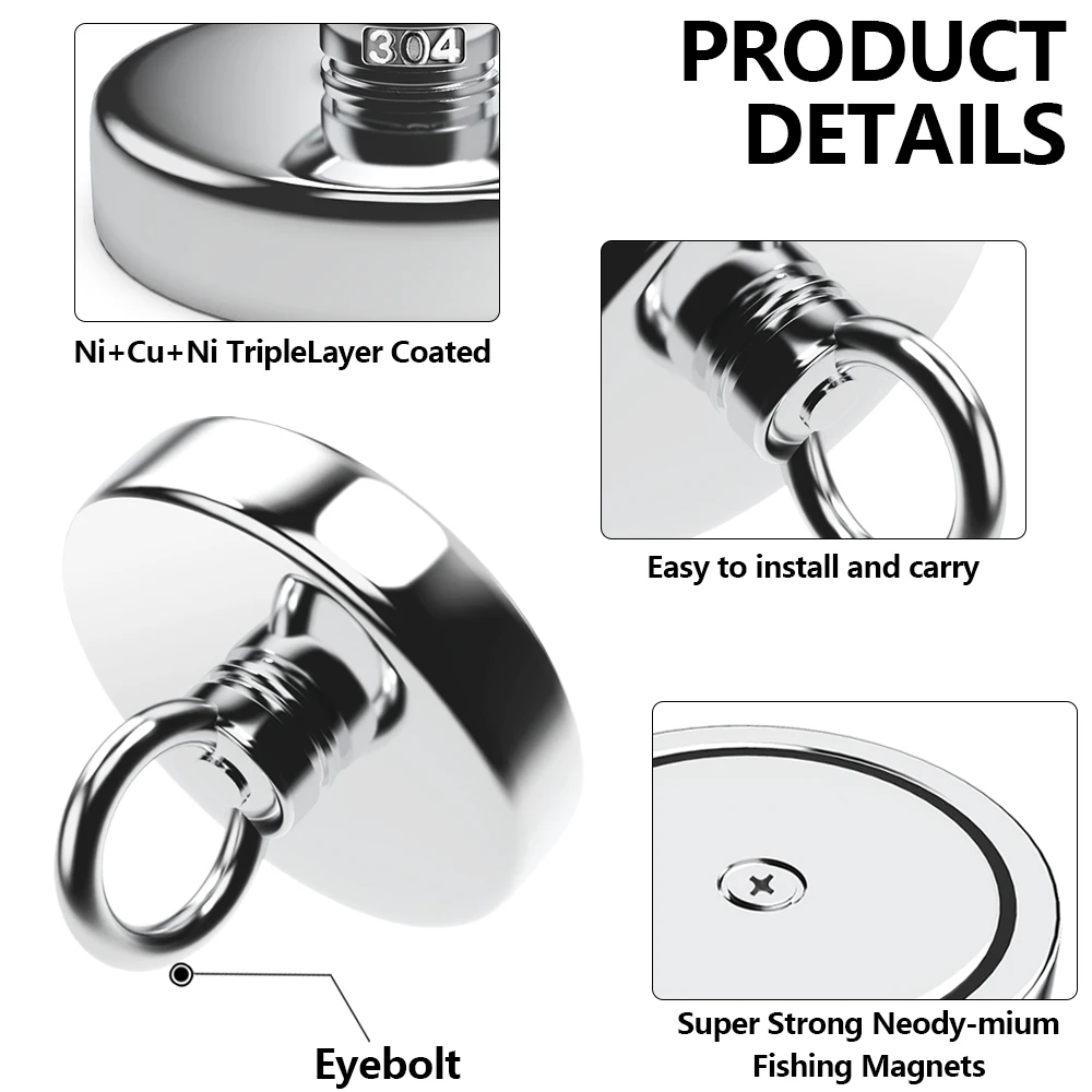 N52 네오디뮴 자석 초강력 낚시 자석 카운터 싱크 구멍이있는 헤비 듀티 희토류 자석 아이 볼트인양 자석