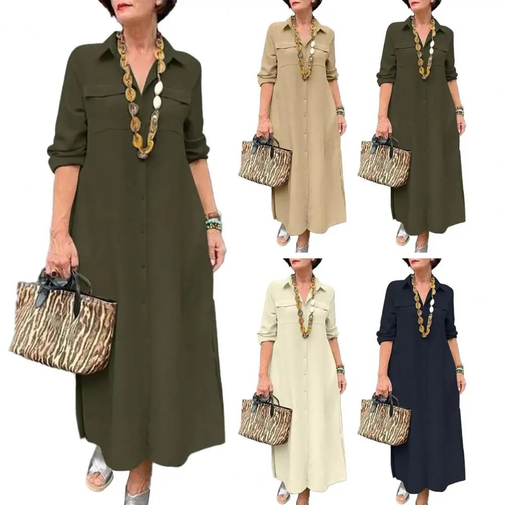 

Autumn Winter Women Turn-down Collar Long Sleeve Blue Elegant Long Shirts Dress Party Dress Casual Evening Maxi Dresses Vestidos