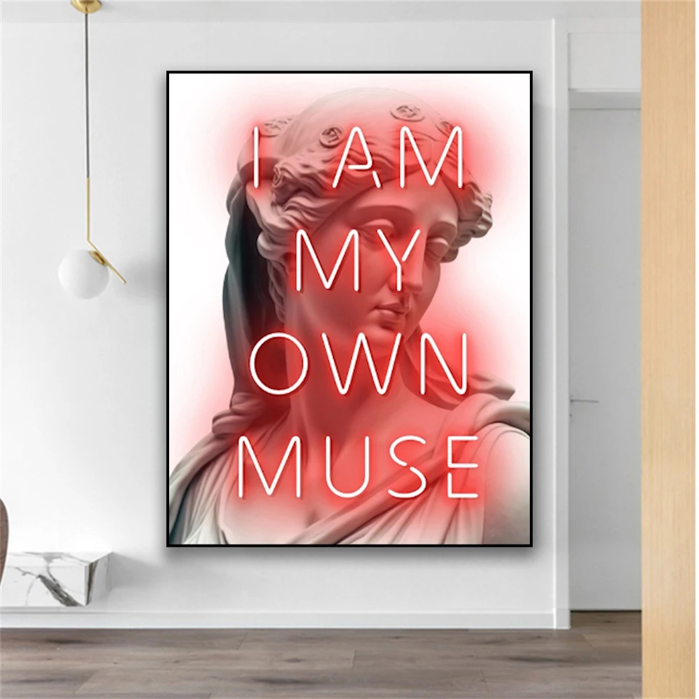 

Funny Neon Altered Art Print Poster I Am My Own Muse Quote Print Girls Bedroom Prints Retro Canvas Painting Renaissance Decor