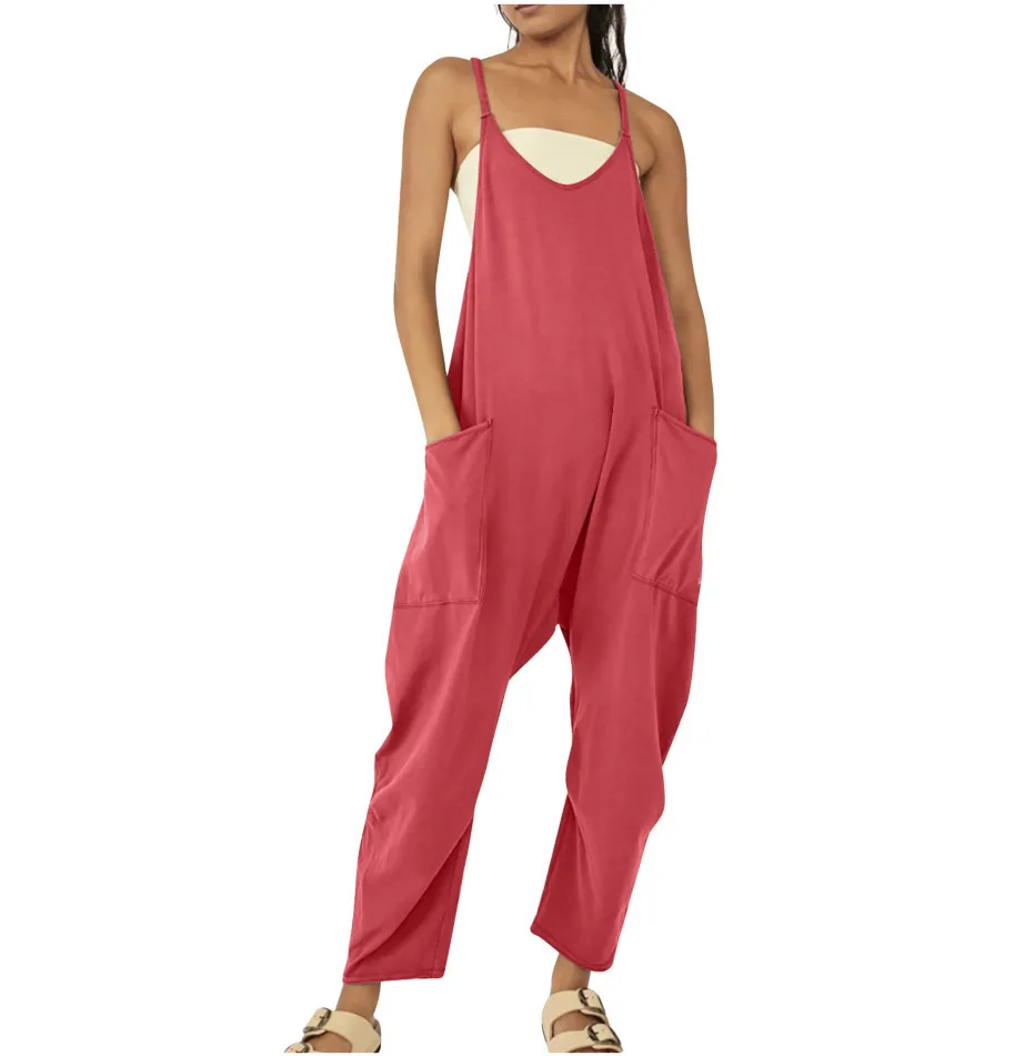 

Solid Jumpsuit with Pocket Loose Jump Suits for Women Summer Casual Women Romper Streetwear Women Clothing
