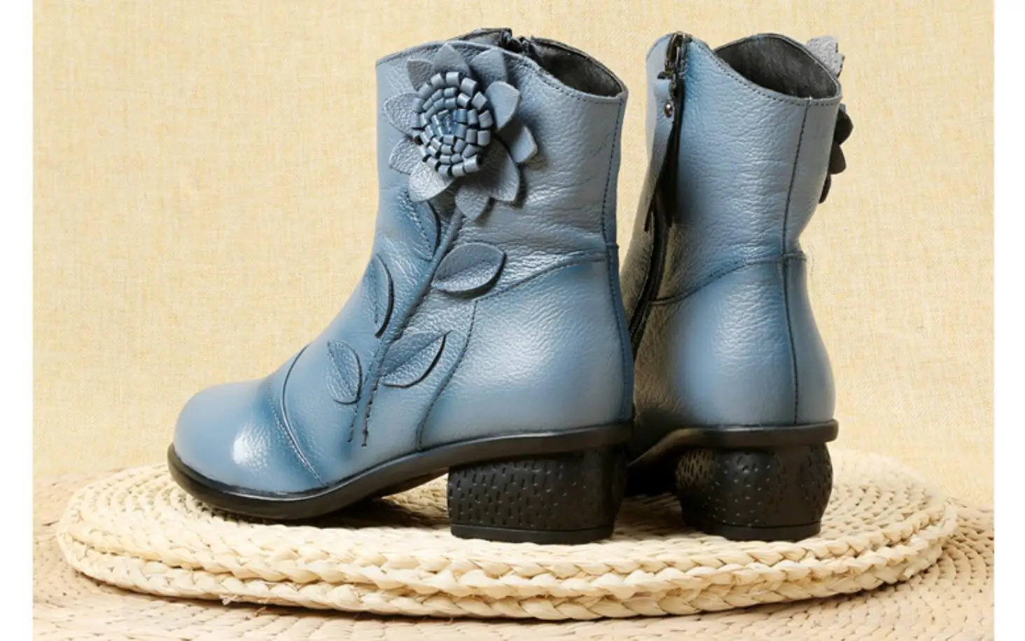 Winter Autumn Genuine Leather Women Boots Vintage Style med heels Boots Plush Soft Cowhide Woman Shoes ladies Ankle Boots Large