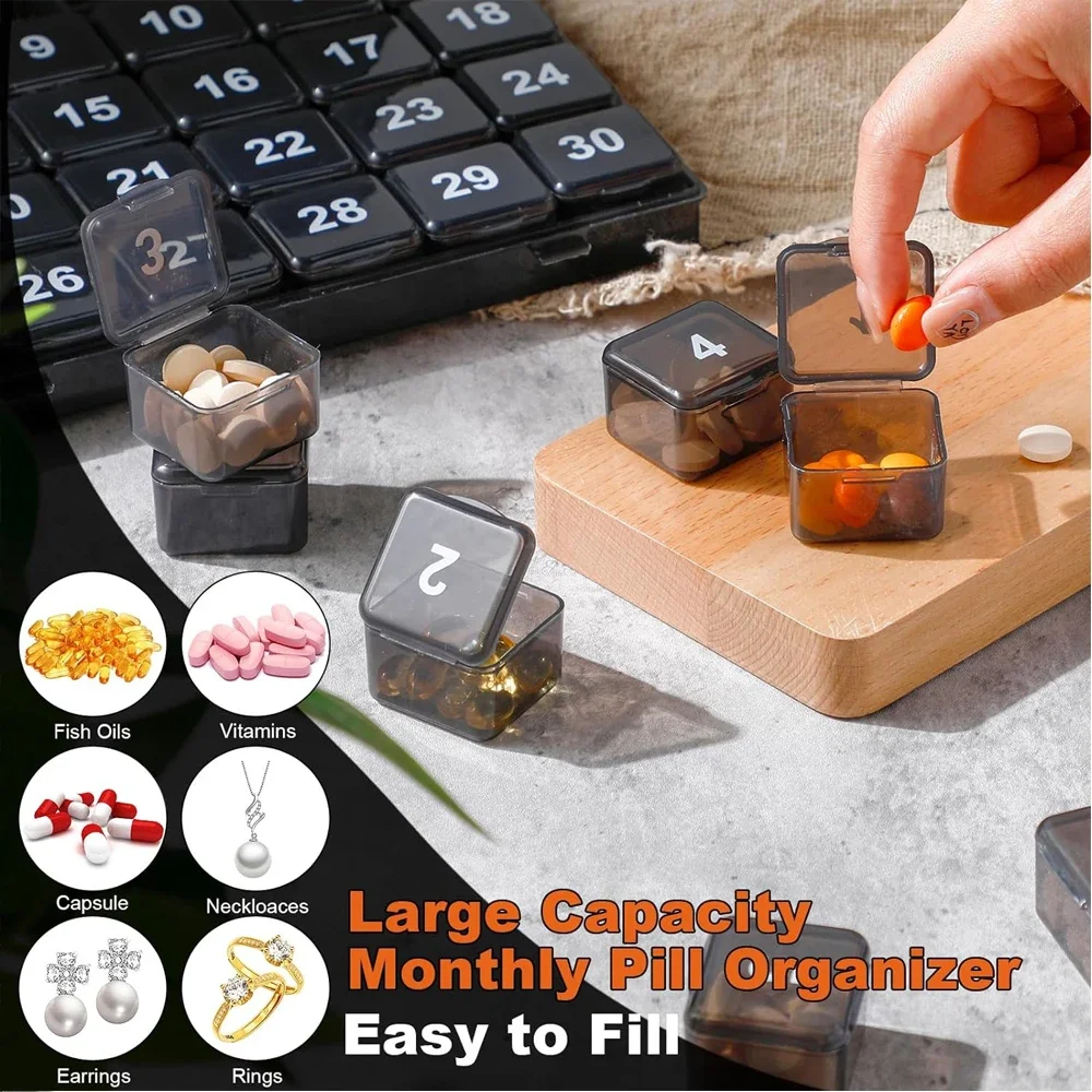 30-Day Portable Pill Organizer with Large Compartments
