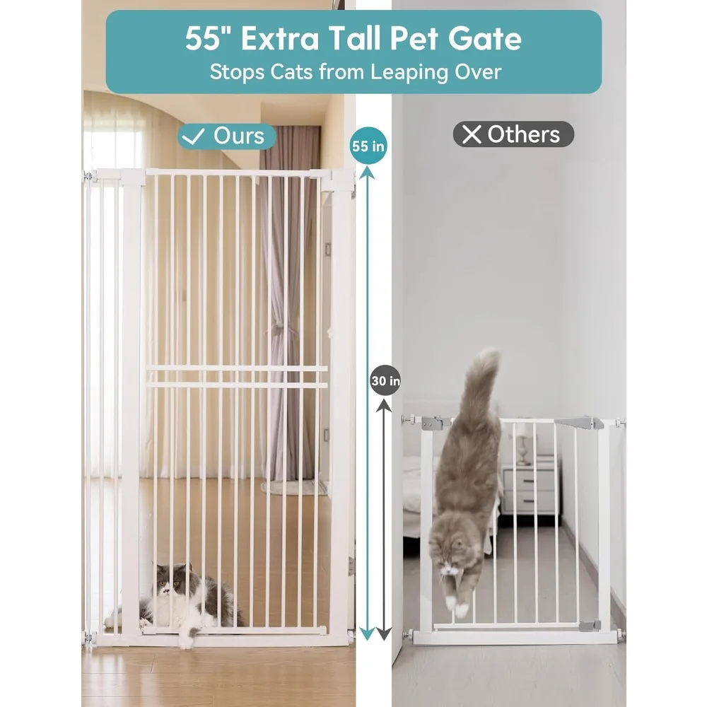 Extra Tall 55 Wide Auto-Closing Pet Gate for Cats and Dogs, 29-40 Adjustable Width, 1.37 Narrow Bar Spacing, Easy Assembly witho