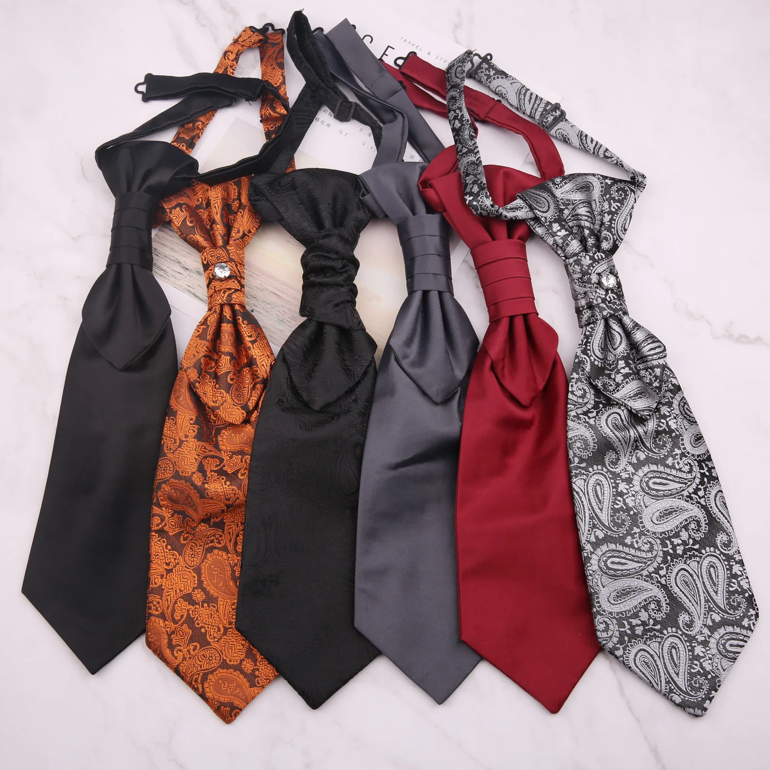 

35*10CM Solid Floral Paisley Hong Kong Knot Polyester Jacquard Lazy Tie for Man Business Wedding Necktie Accessories