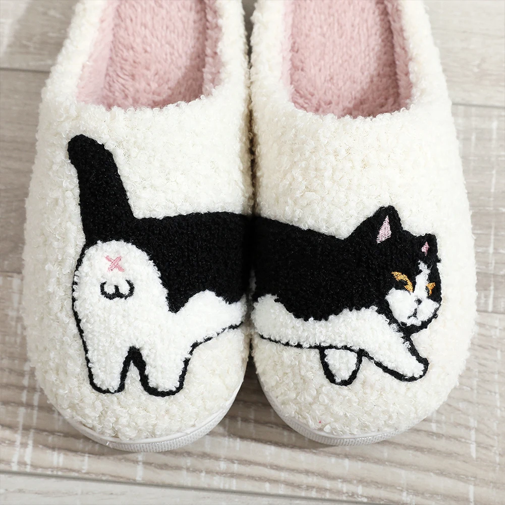 Plush Cow Cat Slippers Kawaii Furry Slippers Non-Slip Soft Cloud Slippers Comfortable Fluffy Pet Cat Slippers for Bedroom Indoor
