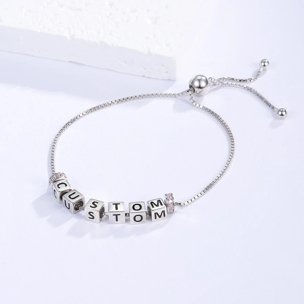 925 Sterling Silver Personalized Initial Letter Bracelet Custom Name&Birthstone Jewelry Birthday Gifts for Women Daughter Mom