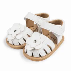 Summer Baby Beach Sandals with Flower Design and Anti-Slip Rubber Sole - 12-18 months (White)