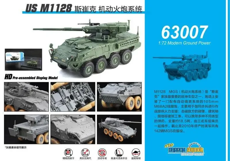 Dragon 63007 масштаб 1/72 США M1128 STRYKER MGS NEO ABMOB Танк модель 2019
