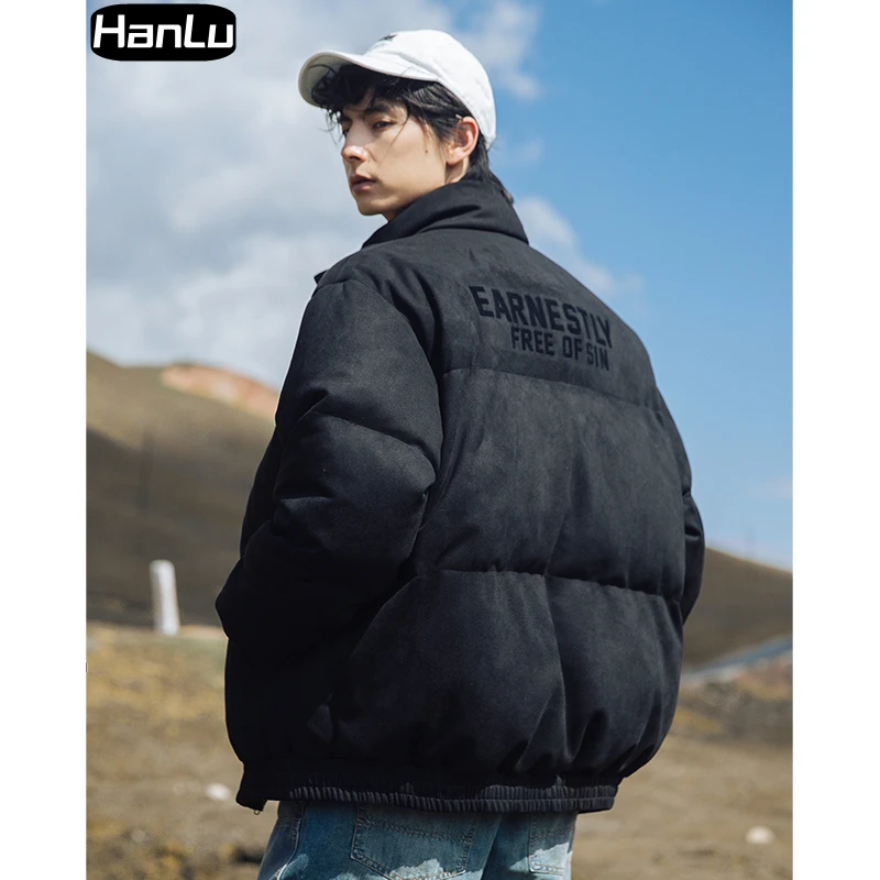 Men's Winter New Hip Hop Letter Embroidered Collar Jacket Couple Casual Loose Street Print Dress Parker Unisex Cotton