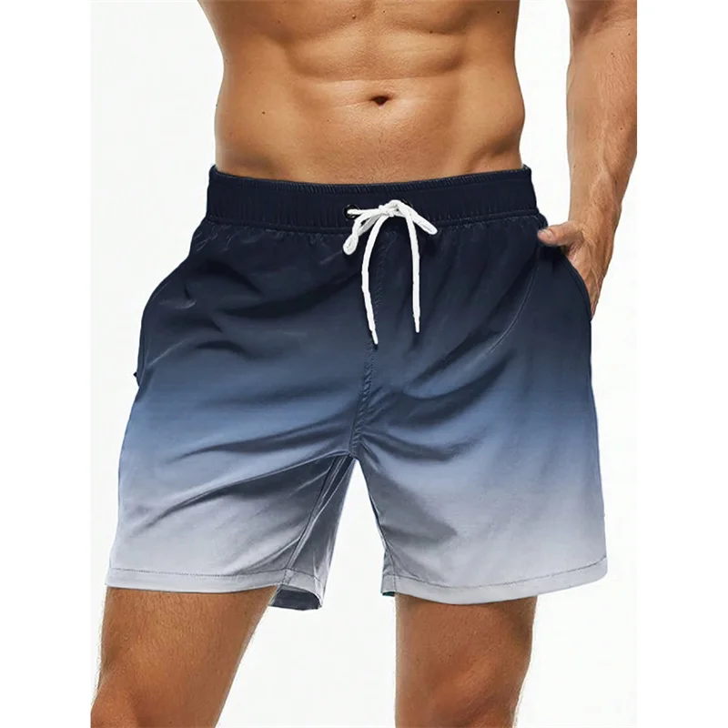 Gradient Color Block Graphic For Men Colorful 3D Print Board Shorts Casual Breathable Short Pants Loose Swim Trunks Beach cover-ups Beachwear