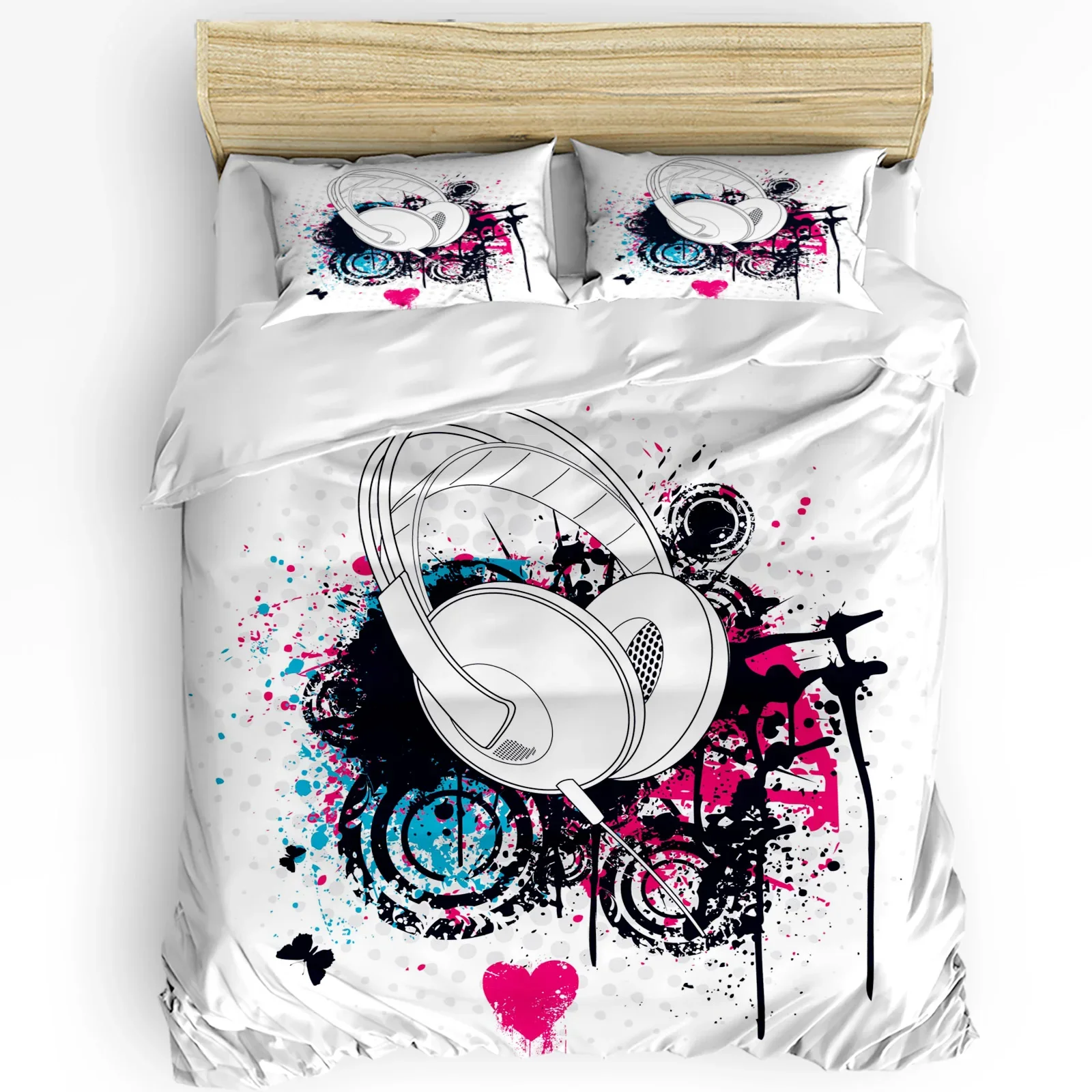 

White Headphones Music Art Printed Comfort Duvet Cover Pillow Case Home Textile Quilt Cover Boy Kid Teen Girl 3pcs Bedding Set