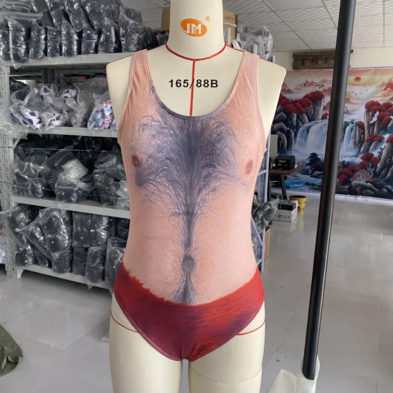 Divertente costume da bagno intero stampato Borat donna Sexy petto