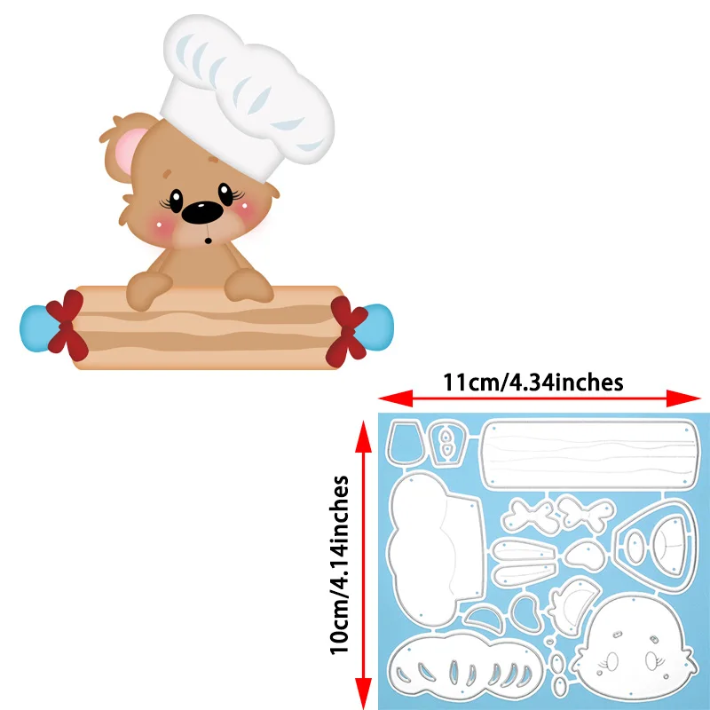 thumbnail image 1 of 3 piezas de troqueles de corte de metal con diseño de oso navideño divertido, plantilla de chef con diseño de animal de feliz año nuevo para manualidades de tarjetas y álbumes de recortes, 1 of 4