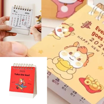 2026 Year Of The Horse Mini Calendars Creative Desk Portable Travel Calendars Cute Pony Pattern Calendar Desktop Decor Ornaments