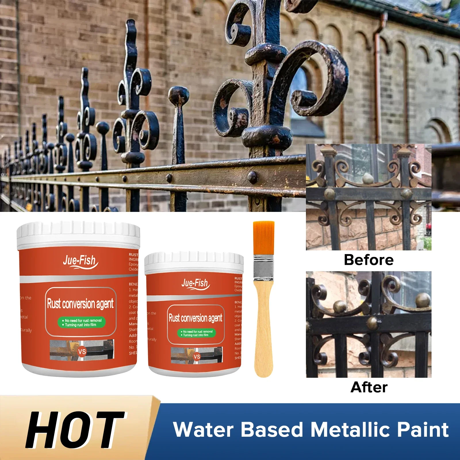 

Water Based Metallic Paint Rust Inhibitor With Brush Metal Rust Remover Car Coating Primer Restore Multi Purpose Derusting Agent