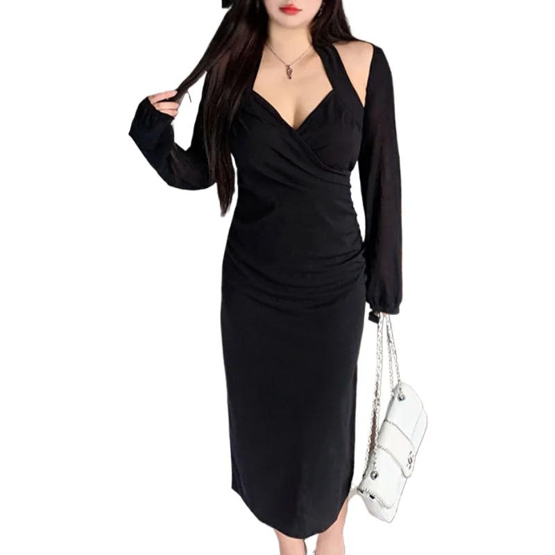 

Women's Summer Slim Black Strap Dress Women Clothing 2024 NEW Arrival