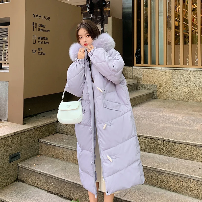 

2022 Cotton Padded Fur Parka New Big Fur Collar Down Winter Long Jacket Women Thick Warm Parkas Female Outerwear