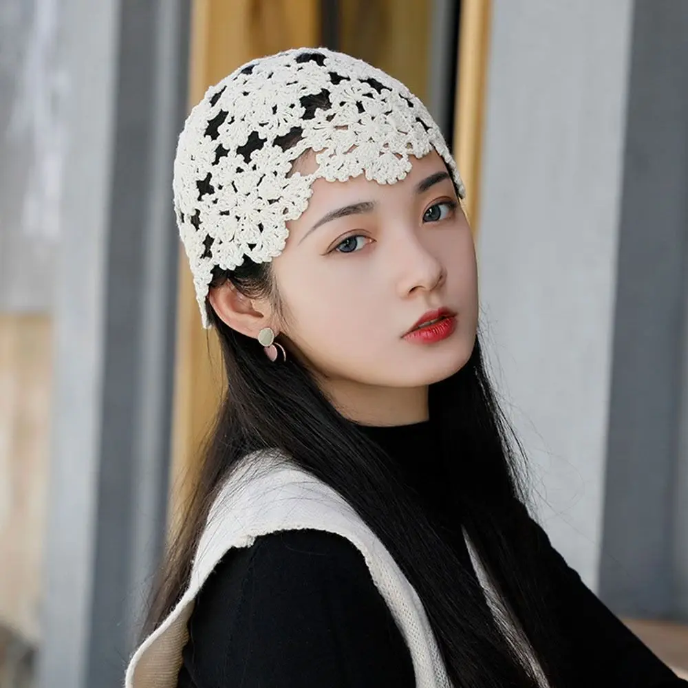 여성용 속이 빈 니트 모자, 캐주얼 베레모 모자, 패션 꽃, 통기성 해골 모자, ..