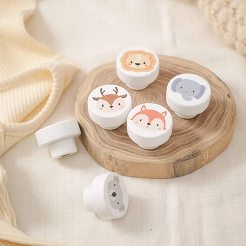 

1Set Round Wooden Drawer Knob Cartoon Animal Rainbow Cloud Dresser Knob Baby Cupboard Furniture Drawer Pulls Handles with Screws