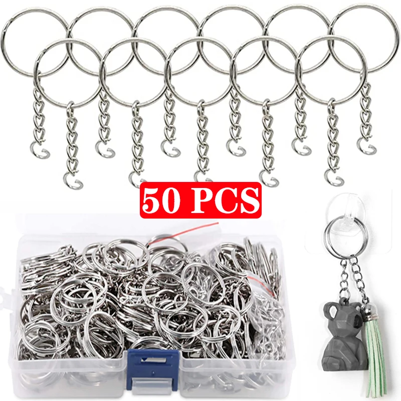 50PCS Metal Blank Keyring Keychain Split Link Hook Clasp Plated