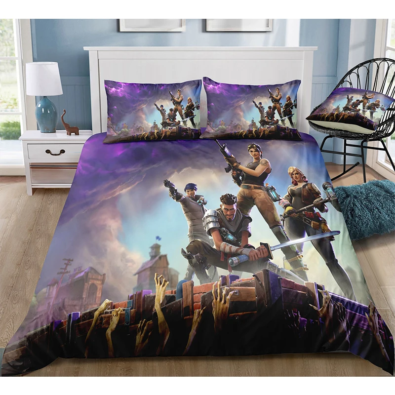 Clúdach Leaba Culaith Fortnite 3D Clóbhuailte Seomra Leapa Leapa Leapa 2/3pcs Socraigh Microfiber bog, éadrom-resistant