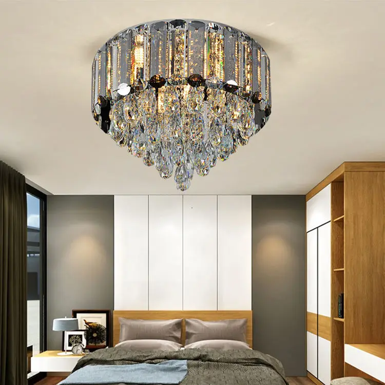 

Modern Luxury Decorative Light Hotel Living Room Decor Chandelier Stainless Steel Crystal Round Nordic Style Ceiling Light