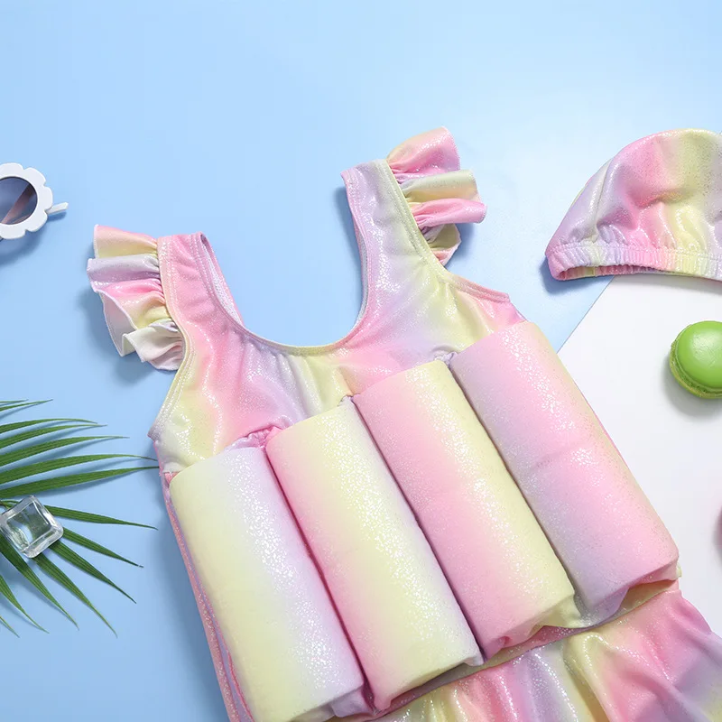 Children's Buoyancy Swimsuit Rainbow Swimwear Kids Floating Rash Guards Bathing Clothes Girls Swimming Suits