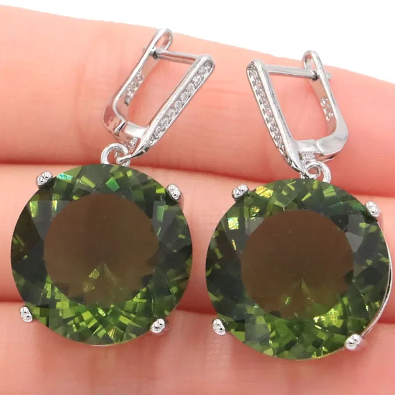 18g 925 SOLID STERLING SILVER Earrings Big Gemstone Green Amethyst Golden Citrine Pink Tourmaline Violet Topaz Ladies Present